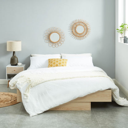 Natural Oak Wood Floating Bed Base Queen - Cosy Abode