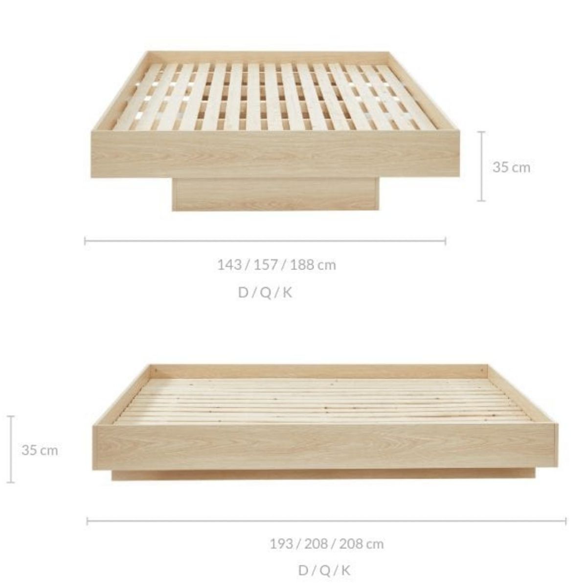 Natural Oak Wood Floating Bed Base Queen - Cosy Abode