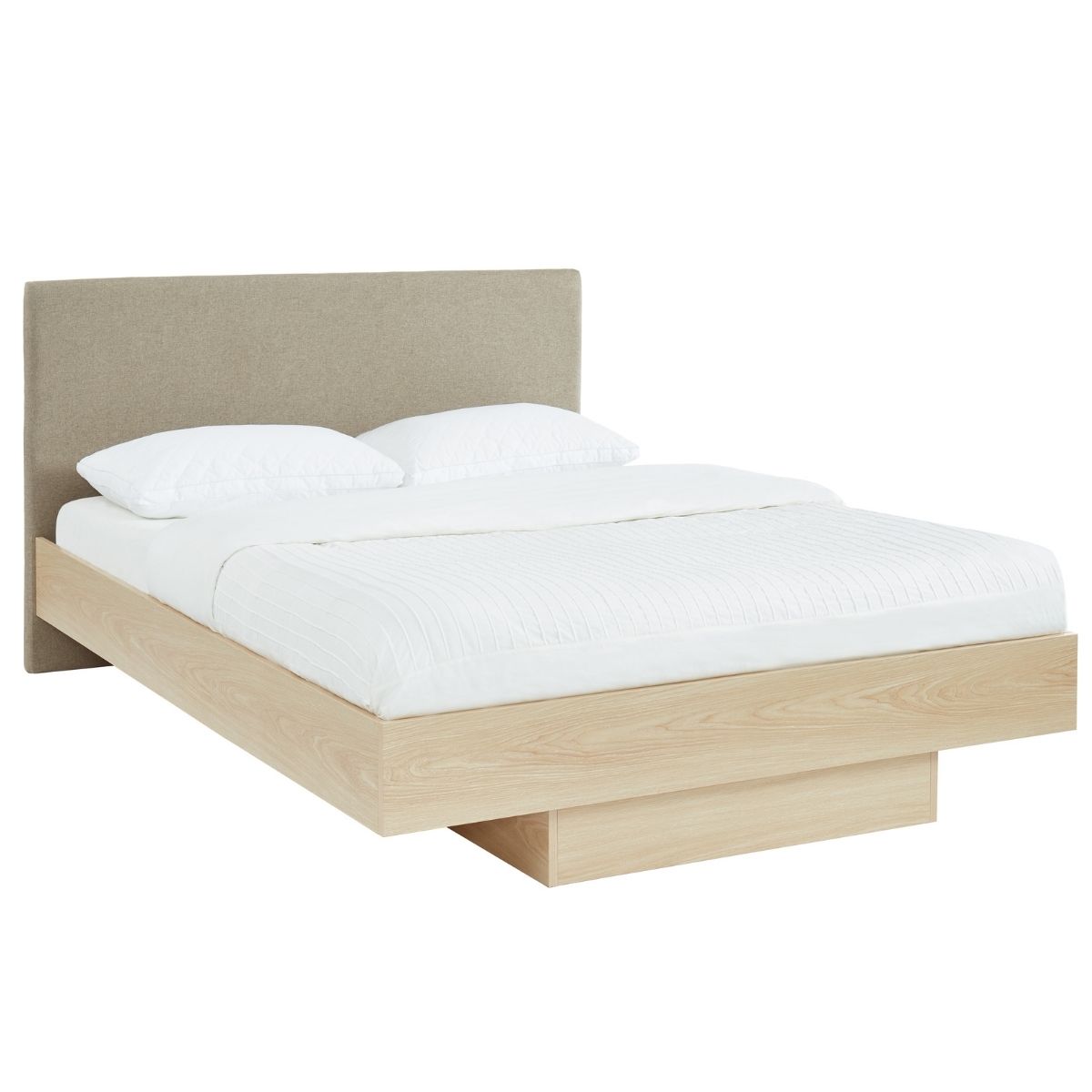 Natural Oak Wood Floating Bed Frame Queen - Cosy Abode