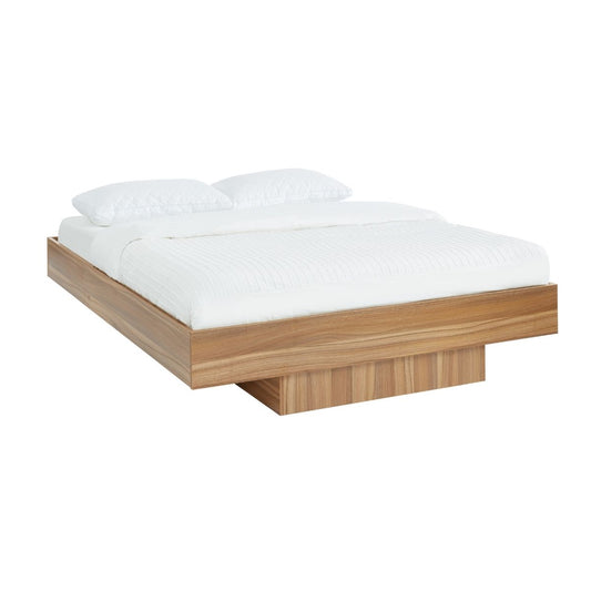 Walnut Oak Wood Floating Bed Base King - Cosy Abode