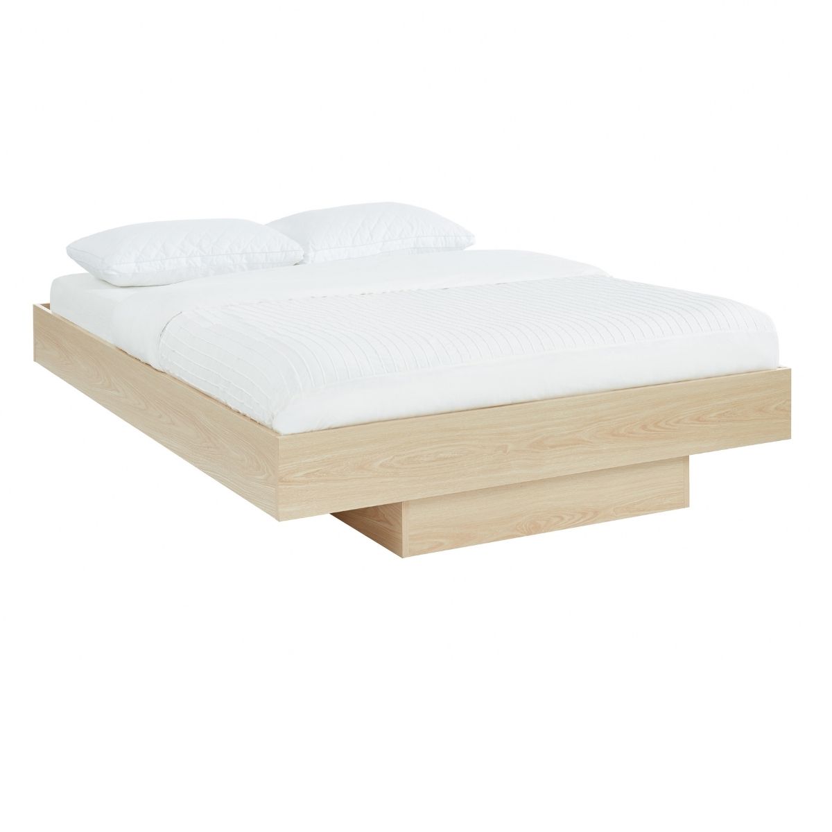 Natural Oak Wood Floating Bed Base King - Cosy Abode