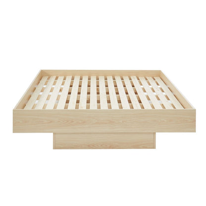 Natural Oak Wood Floating Bed Base King - Cosy Abode