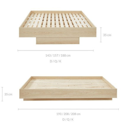 Natural Oak Wood Floating Bed Base King - Cosy Abode