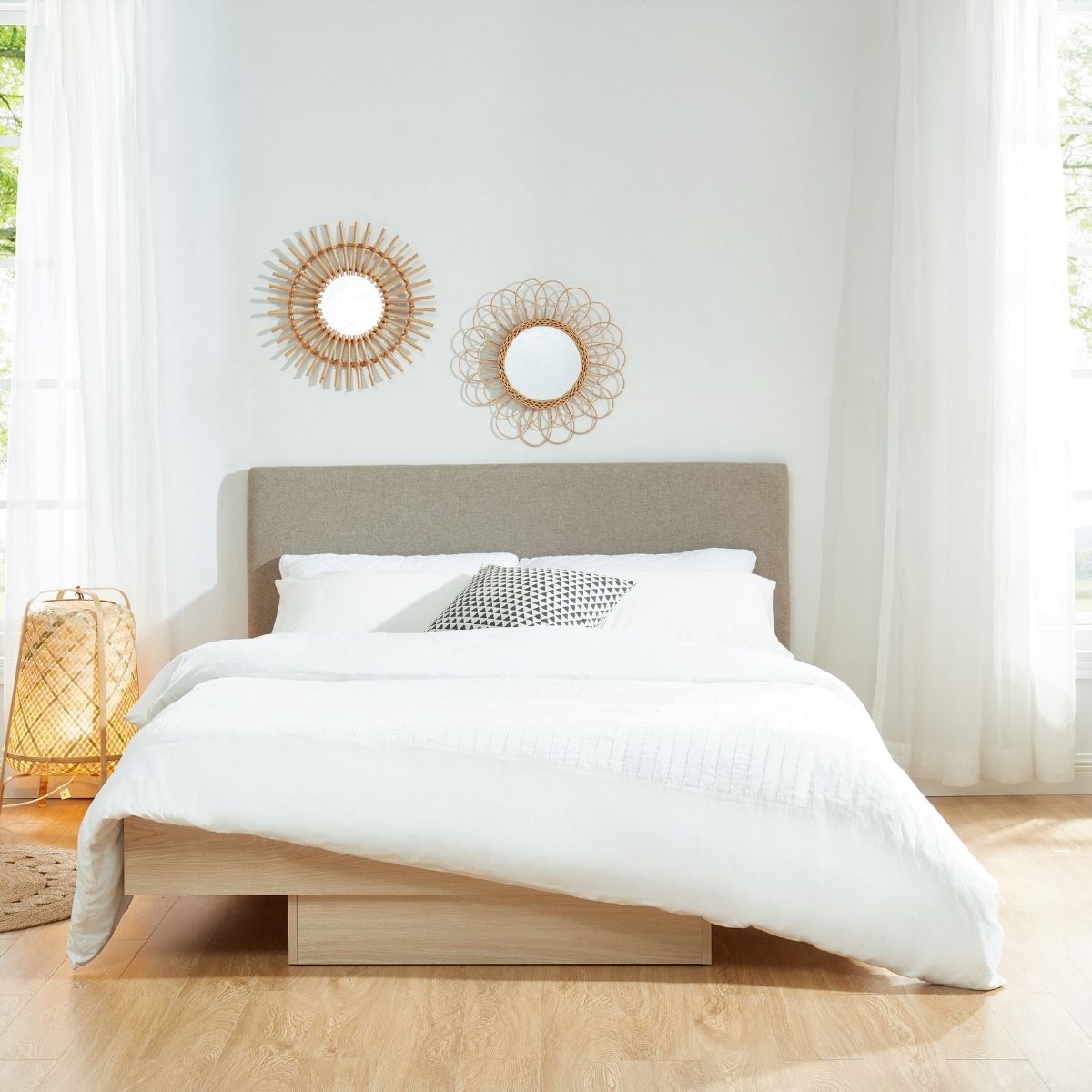 Natural Oak Wood Floating Bed Frame King - Cosy Abode