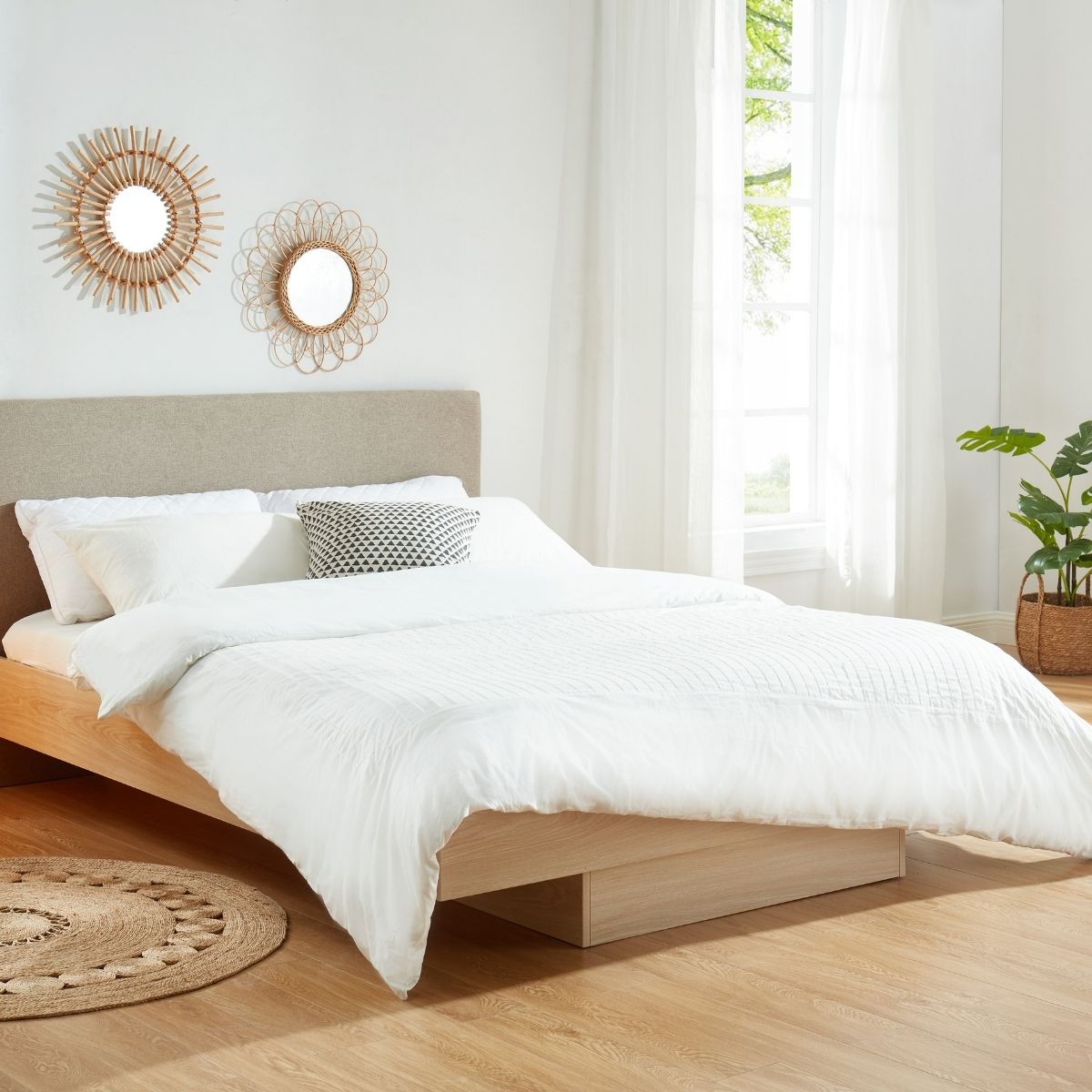 Natural Oak Wood Floating Bed Frame King - Cosy Abode