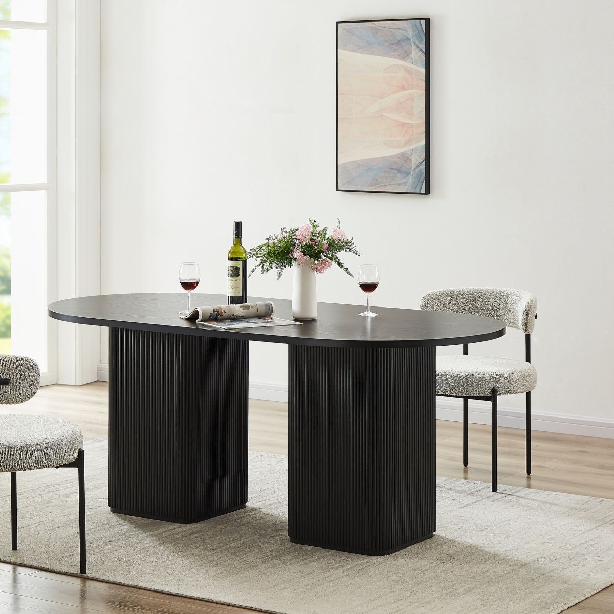 Tate 6 Seater Black Column Dining Table - Cosy Abode