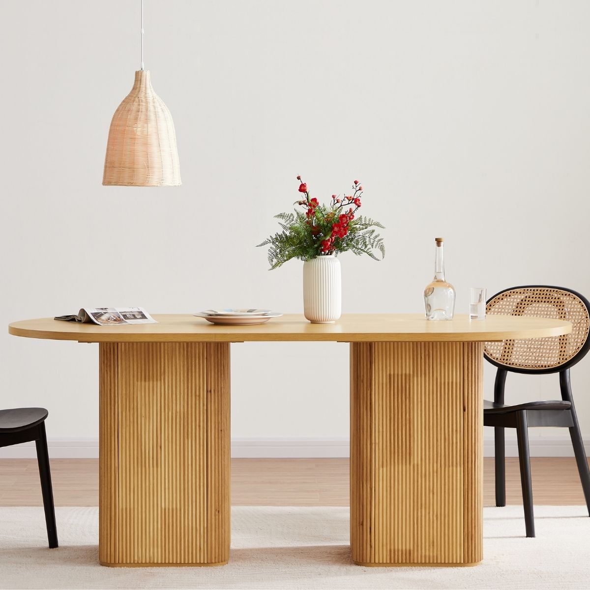 Tate 6 Seater Column Dining Table in Natural - Cosy Abode