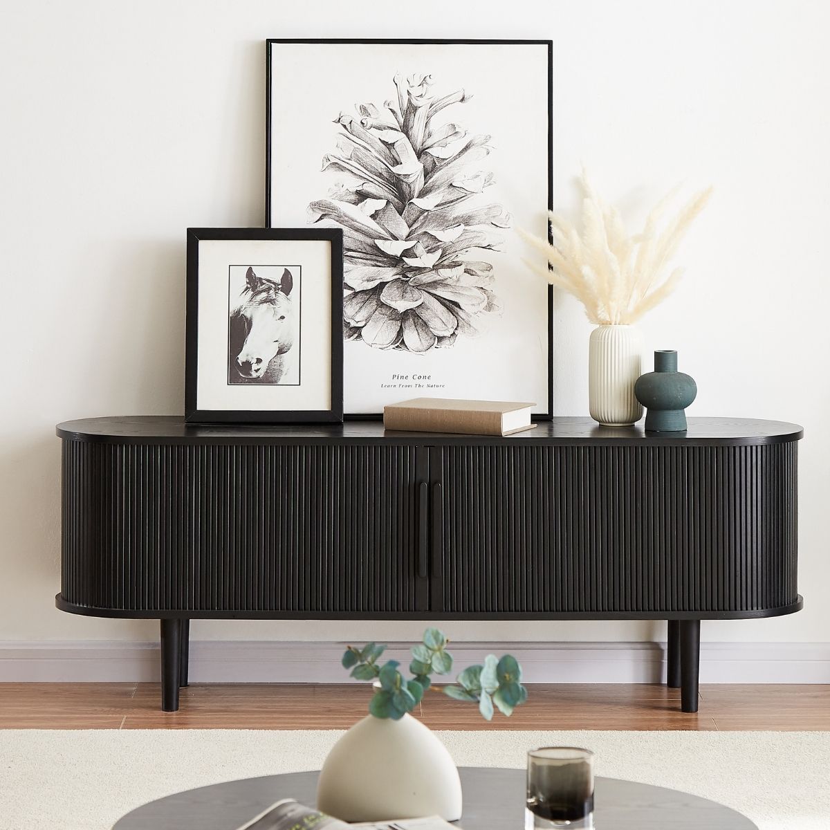 Tate Black Column TV Stand 160cm - Cosy Abode