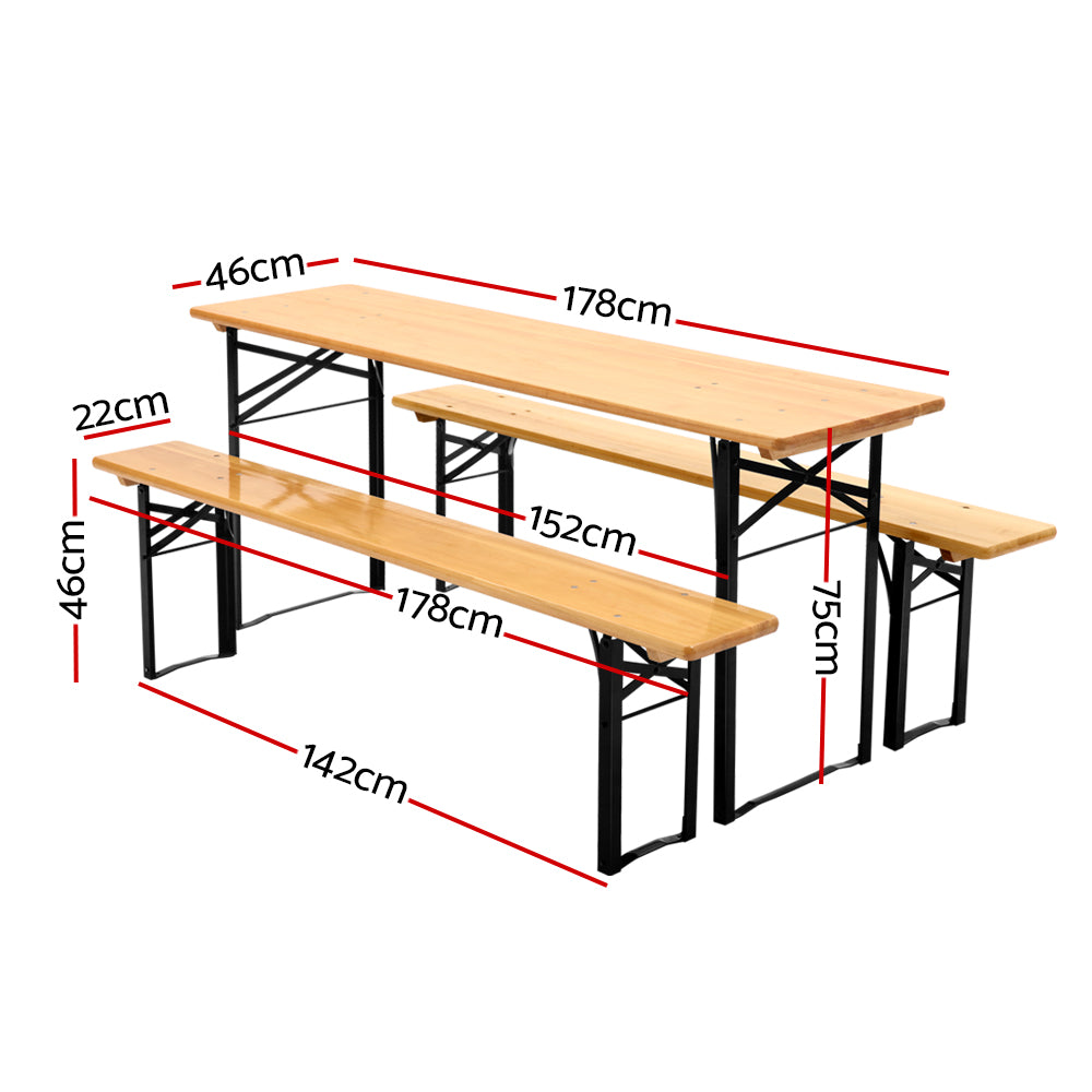 Gardeon Wooden Outdoor Foldable Bench Set - Natural - Cosy Abode