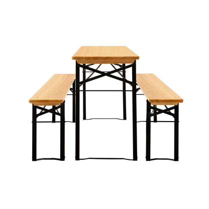 Gardeon Wooden Outdoor Foldable Bench Set - Natural - Cosy Abode