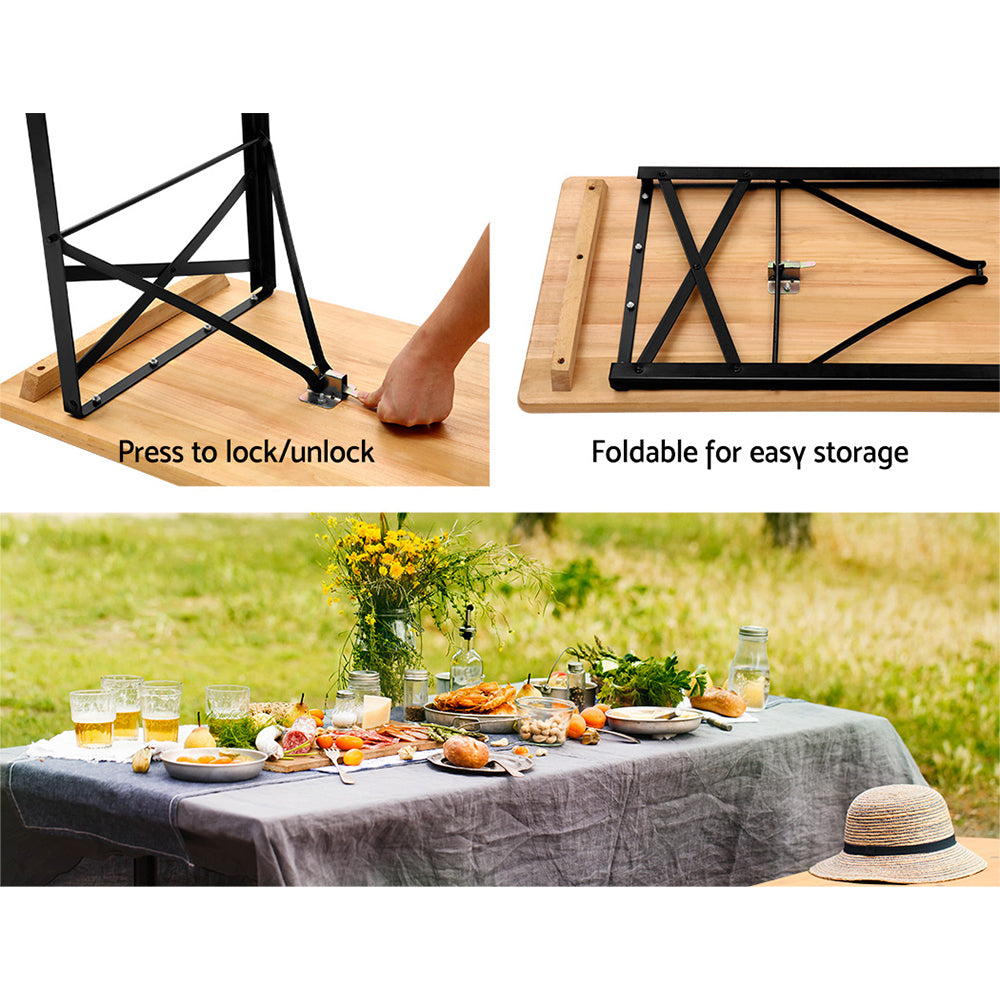 Gardeon Wooden Outdoor Foldable Bench Set - Natural - Cosy Abode
