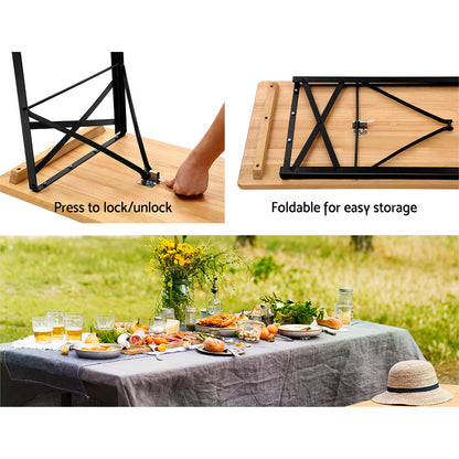 Gardeon Wooden Outdoor Foldable Bench Set - Natural - Cosy Abode