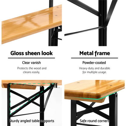 Gardeon Wooden Outdoor Foldable Bench Set - Natural - Cosy Abode