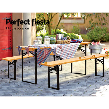 Gardeon Wooden Outdoor Foldable Bench Set - Natural - Cosy Abode