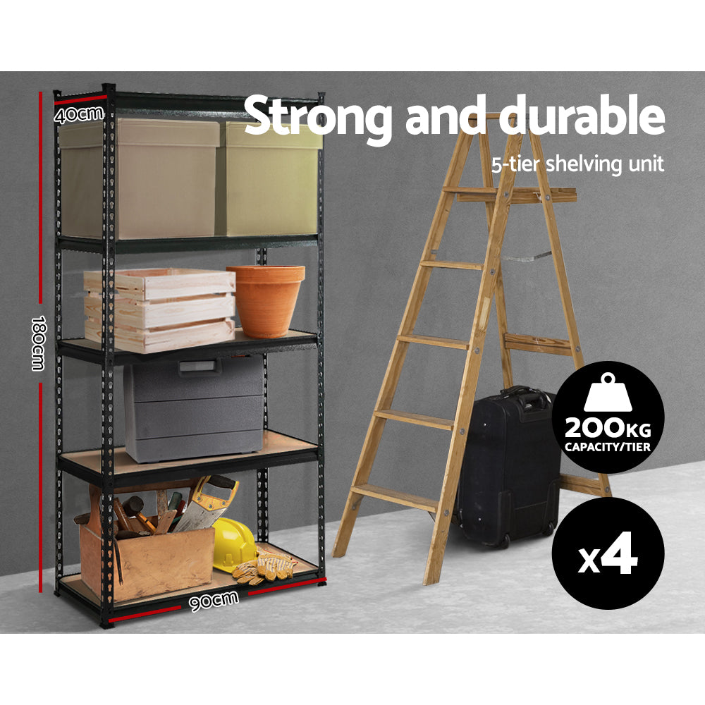 Giantz 4x1.8M Garage Shelving Warehouse Rack Pallet Racking Storage Shelve Black - Cosy Abode