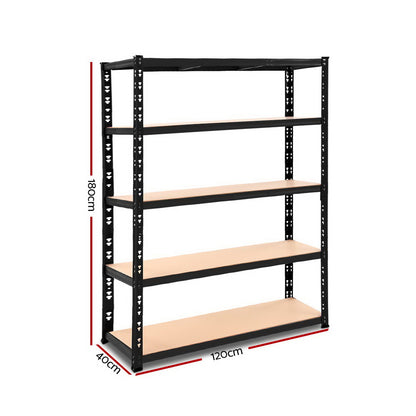Giantz 1.8M Warehouse Racking Shelving Storage Shelf Garage Shelves Rack Steel Black - Cosy Abode