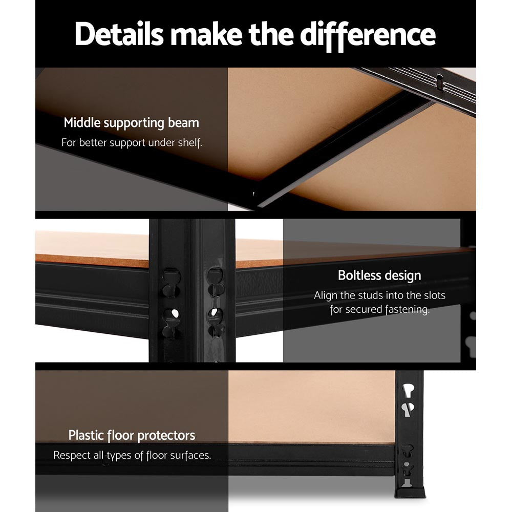 Giantz 1.8M Warehouse Racking Shelving Storage Shelf Garage Shelves Rack Steel Black - Cosy Abode