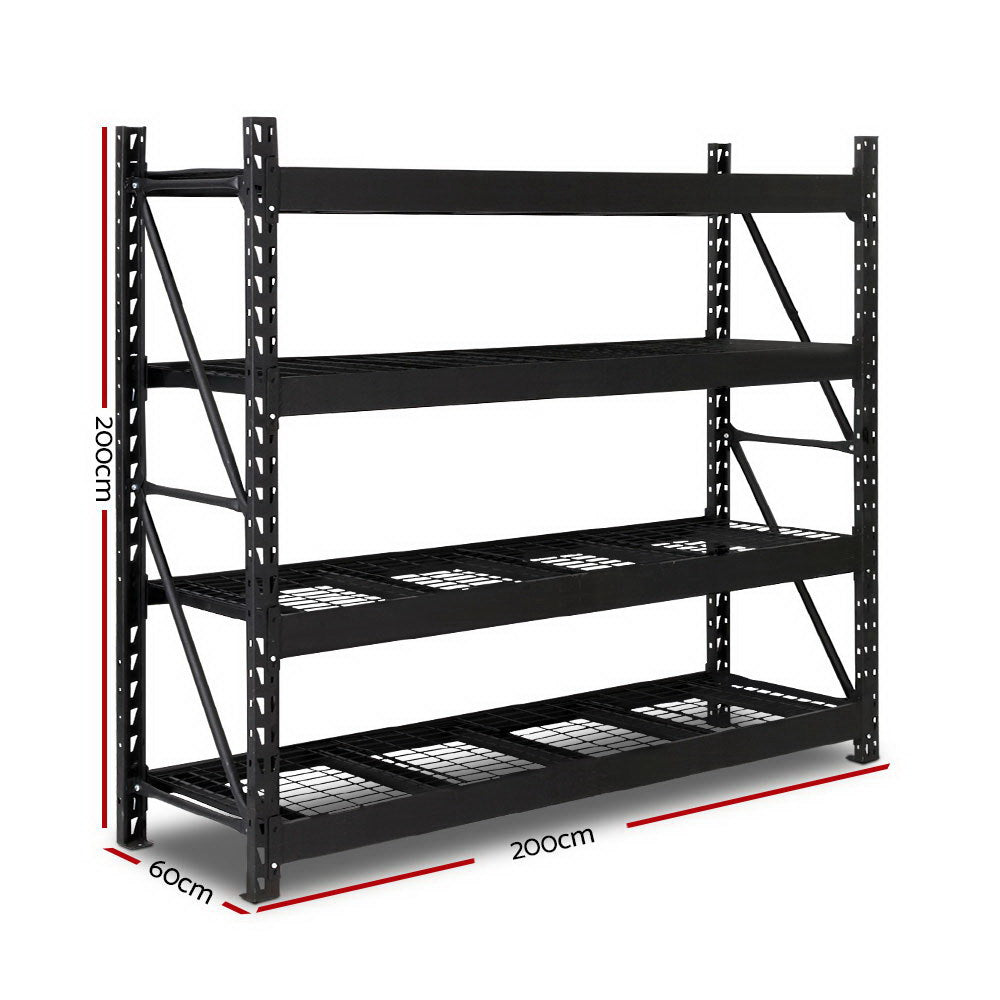 Giantz 2Mx2M Garage Shelving Warehouse Rack Pallet Racking Storage Shelve Black - Cosy Abode