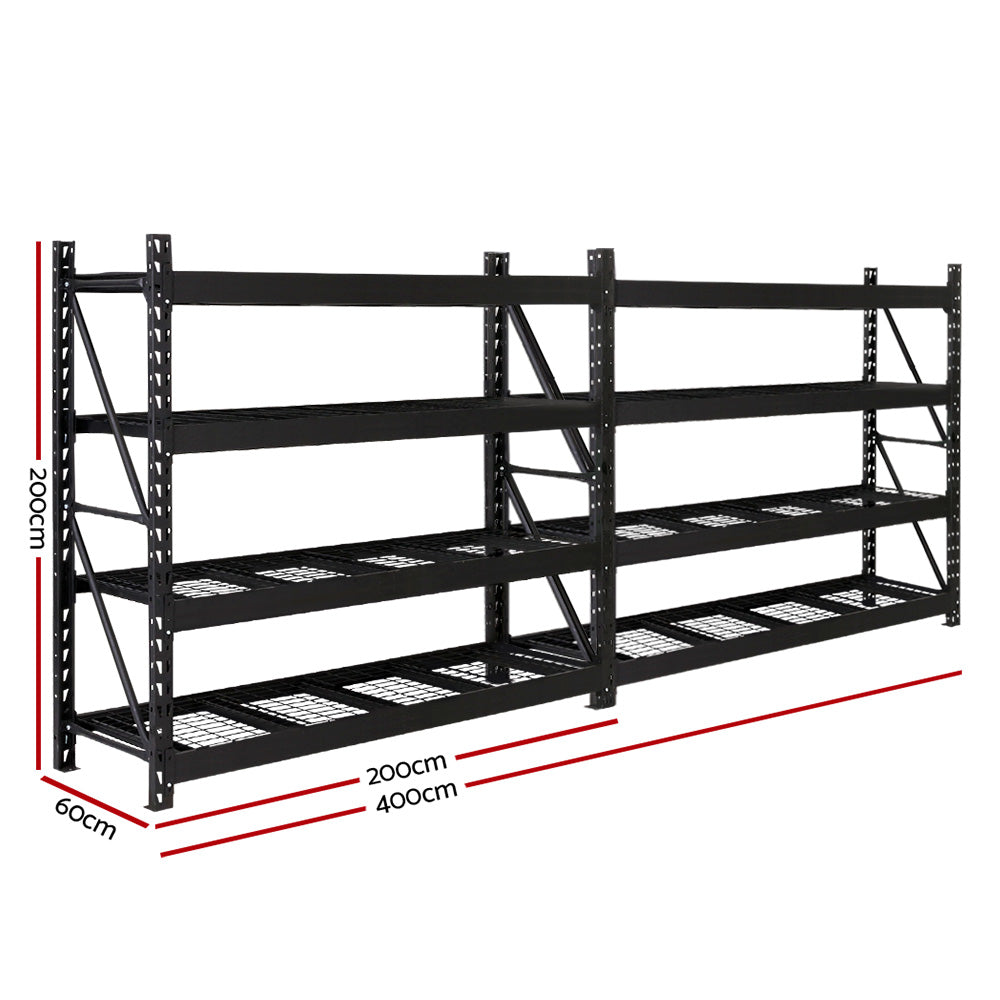 Giantz 4Mx2M Garage Shelving Warehouse Rack Pallet Racking Storage Shelve Black - Cosy Abode
