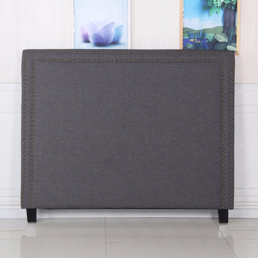 Bed Head Queen Charcoal Headboard Upholstery Fabric Studded Buttons - Cosy Abode