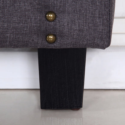 Bed Head Queen Charcoal Headboard Upholstery Fabric Studded Buttons - Cosy Abode