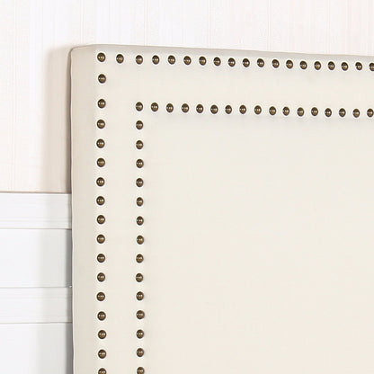 Bed Head Queen White Headboard Upholstery Fabric Studded Buttons - Cosy Abode
