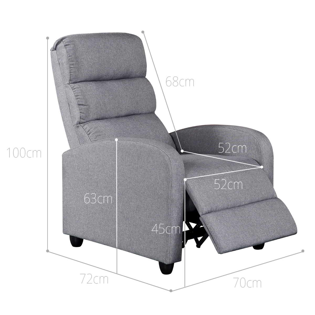 Luxury Fabric Recliner Chair - Grey - Cosy Abode
