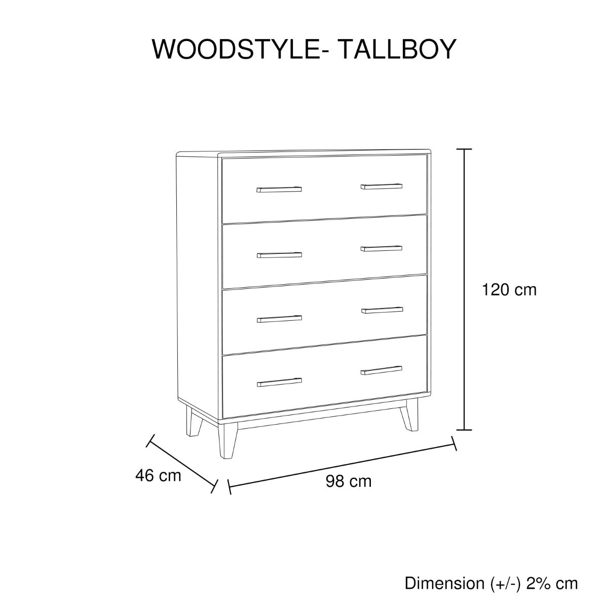 Tallboy with 4 Storage Drawers in Wooden Light Brown Colour - Cosy Abode