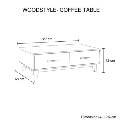 Coffee Table Wooden Frame 2 Drawers Storage in Light Brown Colour - Cosy Abode