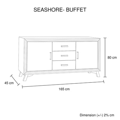 Buffet Sideboard in Silver Brush Colour with Solid Acacia & Veneer Wooden Frame Storage Cabinet with Drawers - Cosy Abode