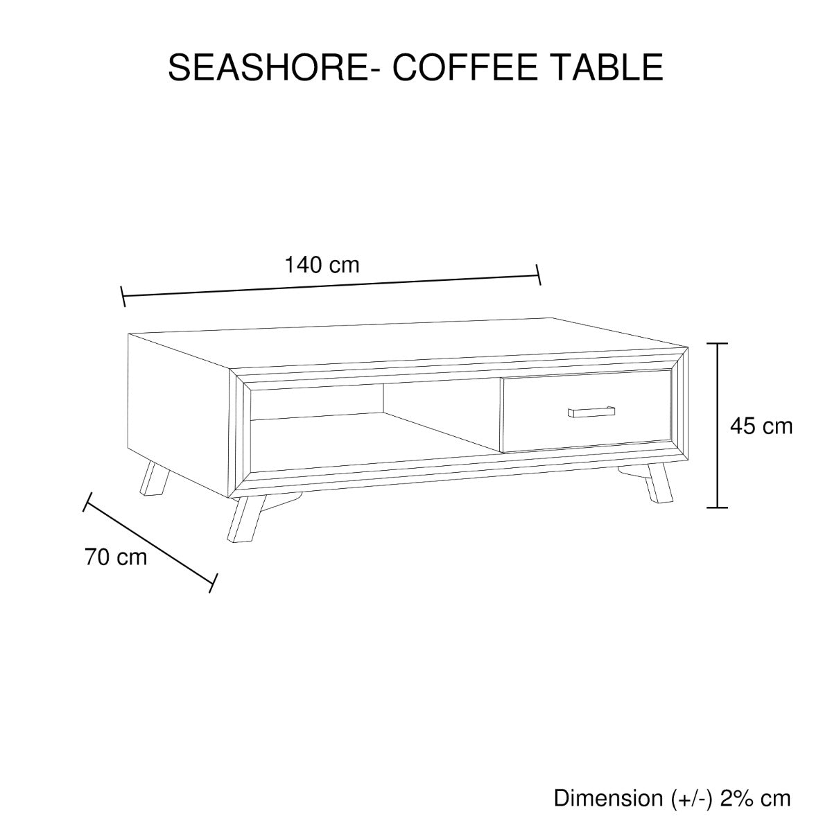 Coffee Table Solid Wood Acacia & Veneer Frame 2 Drawers Storage Sliver Brush Colour - Cosy Abode