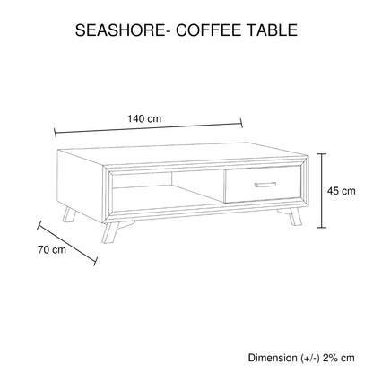Coffee Table Solid Wood Acacia & Veneer Frame 2 Drawers Storage Sliver Brush Colour - Cosy Abode