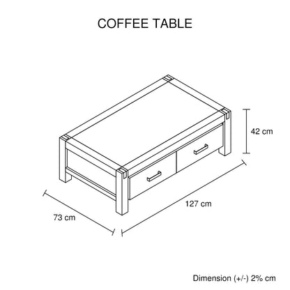 Coffee Table Solid Acacia Wood & Veneer Frame 2 Drawers Storage Oak Colour - Cosy Abode